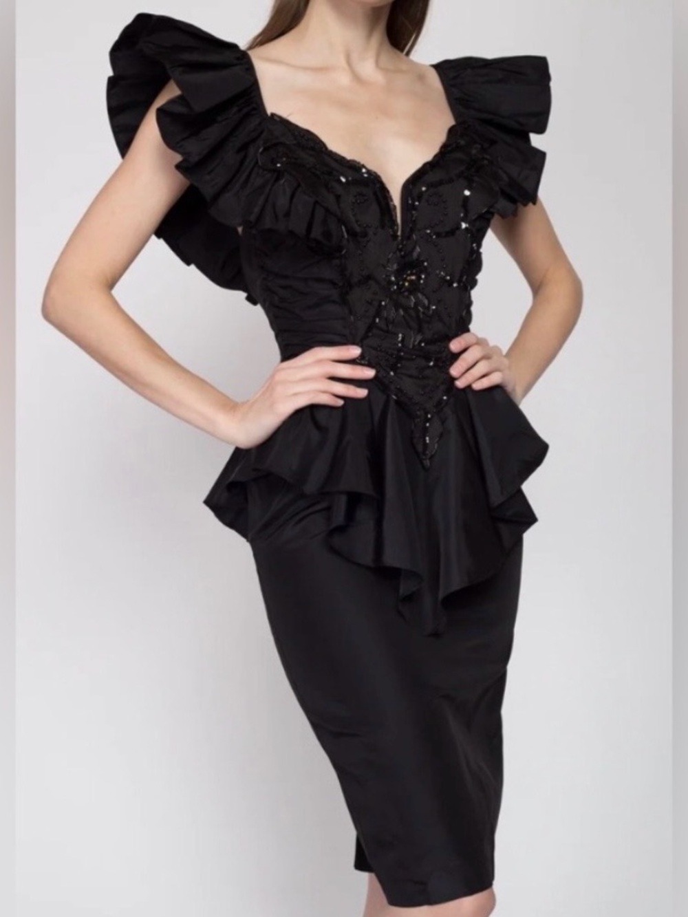 Vintage David Howard Climax Karen Okada Peplum Cocktail Prom Dress Size XS